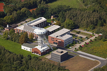 Aerial view, Colani Design, Colani-Ei building, shaft tower, business park Berge-Ost, Pierbusch, Luentec, technology center Luenen former mine Achenbach, commercial area, Luenen, Ruhrgebiet region, North Rhine-Westphalia, Germany, Europe