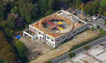 Aerial view, new construction of a mosque, Frohnhausen district, Essen, Ruhr area, North Rhine-Westphalia, Germany, Europe