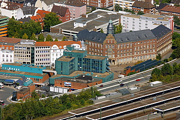 Aerial view, main railway station and post office, Gelsenkirchen, Ruhr area, North Rhine-Westphalia, Germany, Europe