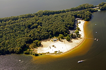 Aerial view, Haltern Stausee reservoir with lido, Haltern, Ruhr Area, North Rhine-Westphalia, Germany, Europe