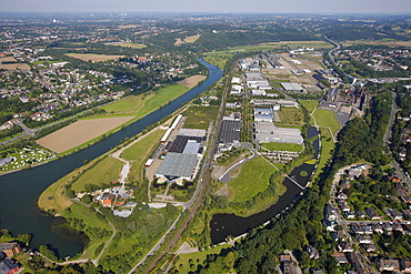 Aerial view, trade and landscape park Henrichshuette, Hattingen, Ruhr Area, North Rhine-Westphalia, Germany, Europe