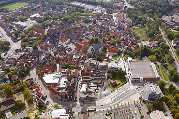 Aerial view, city centre with the church of St. Christopher, Werne, Ruhr area, North Rhine-Westphalia, Germany, Europe