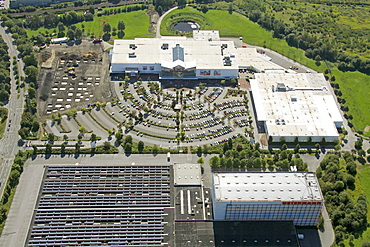 Aerial view, extension of the Ostermann furniture discount store, customer parking, Witten, Ruhr area, North Rhine-Westphalia, Germany, Europe