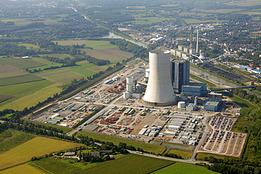 Aerial view, E.ON power plant Datteln IV, Ruhr Area, North Rhine-Westphalia, Germany, Europe