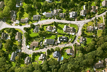 Aerial view, Klosterbusch, settlement, ring road, Voerde, Ruhrgebiet region, Niederrhein, North Rhine-Westphalia, Germany, Europe