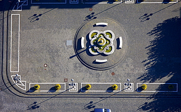 Aerial view, Town Hall, front yard with stone mosaic, a stone fountain and shadows, Bottrop, Ruhr Area, North Rhine-Westphalia, Germany, Europe