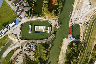 Aerial view, Emscher 190 Emscher crossing RHK construction site Rhein-Herne Canal Emschergenossenschaft Duek, Castrop-Rauxel, Ruhrgebiet region, North Rhine-Westphalia, Germany, Europe