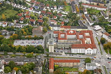 Aerial view, Landesbehoerdenhaus, court, prison, Hagen, Ruhrgebiet region, North Rhine-Westphalia, Germany, Europe