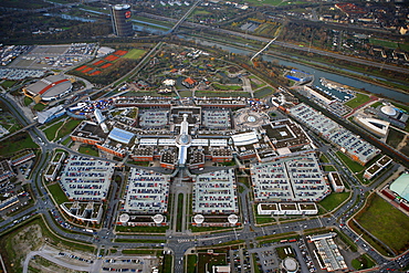 Aerial view, Christmas market, Centro mall, Neue Mitte, Oberhausen, Ruhrgebiet region, North Rhine-Westphalia, Germany, Europe