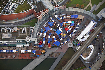 Aerial view, Christmas market, Centro mall, Neue Mitte, Oberhausen, Ruhrgebiet region, North Rhine-Westphalia, Germany, Europe