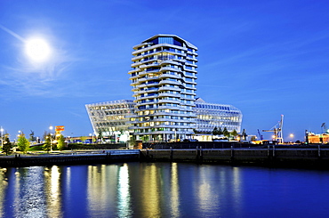 Marco-Polo-Tower and the Unilever headquarters on the Strandkai quay in the Hafencity district in Hamburg, Germany, Europe