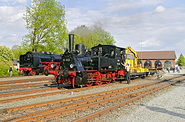 Steam locomotives at the German steam locomotive museum, Neuenmarkt, Franconia, Bavaria, Germany, Europe