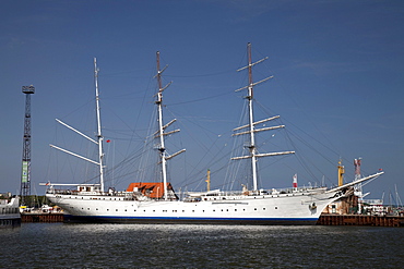 Gorch Fock, sailing ship, former training ship, now a museum ship, port, Stralsund, UNESCO World Heritage Site, Mecklenburg-Western Pomerania, Germany, Europe