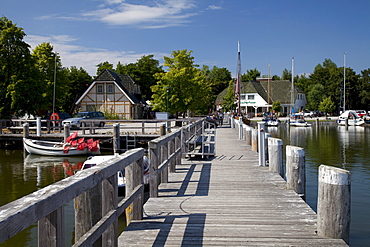 Wooden pier on the harbour, Altenhagen, Fischland, Mecklenburg-Western Pomerania, Germany, Europe