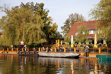 Ferry barges harbour, Luebben, Spreewald, Brandenburg, Germany, Europe