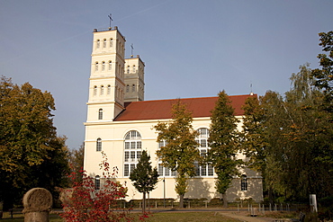 Village church, classical style, architect Karl Friedrich Schinkel, Straupitz, Spreewald, Brandenburg, Germany, Europe