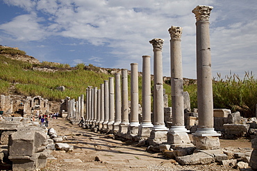 Former street with columns, ancient archaeological site of Perge, Antalya, Turkish Riviera, Turkey, Asia