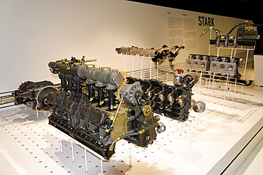 The twelve-cylinder turbo engine of the Porsche 917-30, 1200 hp, Porsche Museum, Stuttgart, Baden-Wuerttemberg, Germany, Europe