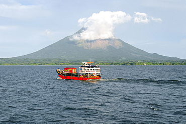 El Che Guevara ferry in front of Concepcion Volcano, Ometepe Island, Lake Nicaragua, Nicaragua, Central America