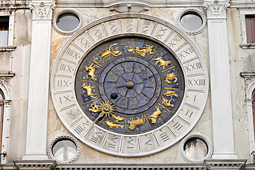 Sundial with zodiacal signs, St Mark's Basilica, St. Mark's Square, Venice, Italy, Europe