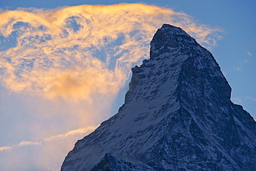 Clouds, sunset over the Matterhorn mountain, canton of Valais, Switzerland, Europe