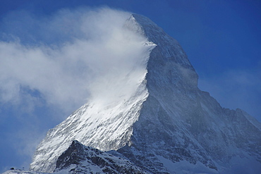 Matterhorn mountain with clouds, canton of Valais, Switzerland, Europe