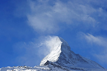 View of wintry Matterhorn mountain, canton of Valais, Switzerland, Europe