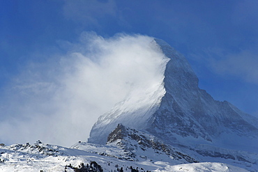 Matterhorn mountain with clouds, canton of Valais, Switzerland, Europe