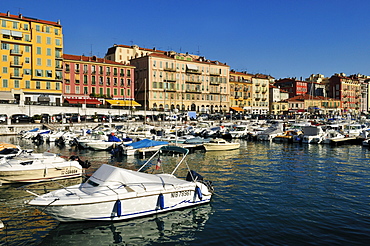 Boats in the harbour of Nice, Nizza, Cote d'Azur, Alpes Maritimes, Provence, France, Europe