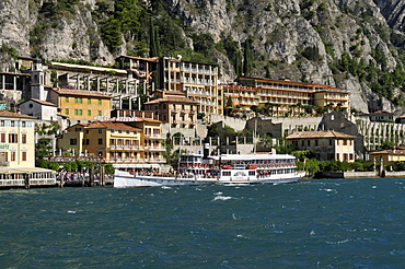 Historic paddlewheeler in Limone sul Garda, Lake Garda, Lombardia, Italy, Europe