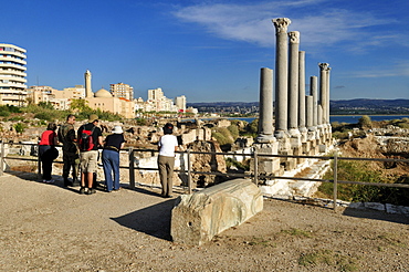 Tourists in the ancient archeological site of Tyros, Tyre, Sour, Unesco World Heritage Site, Lebanon, Middle east, West Asia