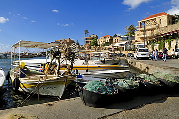 Fishing boats in the harbour of Byblos, Unesco World Heritage Site, Jbail, Lebanon, Middle East, West Asia