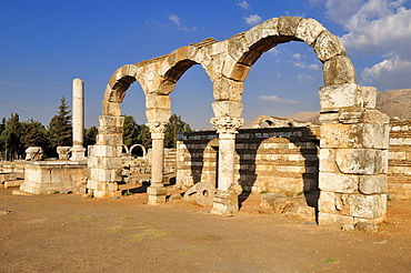 Antique Umayyad ruins at the archeological site of Anjar, Unesco World Heritage Site, Bekaa Valley, Lebanon, Middle East, West Asia