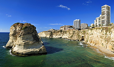 Multistorey appartement buildings near Rawsheh or Pigeon Rocks, Beirut, Beyrouth, Lebanon, Middle East, West Asia