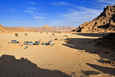 Tourist camp in the foothills of Tassili n'Ajjer National Park, Unesco World Heritage Site, Wilaya Illizi, Algeria, Sahara, North Africa