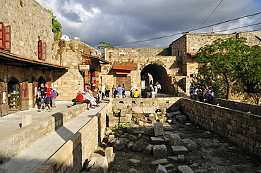 Tourists in the historic district of Byblos, Unesco World Heritage Site, Jbail, Lebanon, Middle East, West Asia