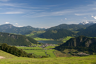 Lake Walchsee seen from Hitscher Alm, Walchsee, Kufstein, Austria, Europe