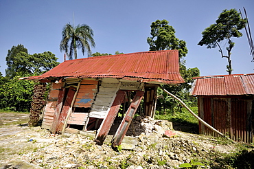 A traditional half-timbered house that was completely destroyed by the January 2010 earthquake, Jacmel, Haiti, Caribbean, Central America