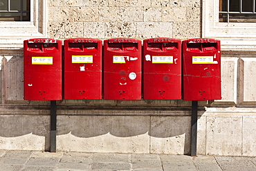 Red letter boxes, Tuscany, Italy, Europe