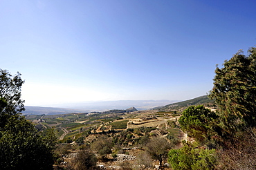 Golan heights, in the middle back Nimrod Fortress, Arabic Qala'at al-Subeiba, Golan Heights, Mount Hermon, Israel, Middle East, Southwest Asia