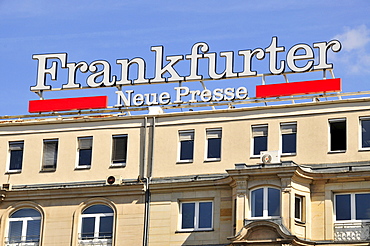 Facade at the main train station with ads for the Frankfurter Neue Presse, Frankfurt, Hesse, Germany, Europe