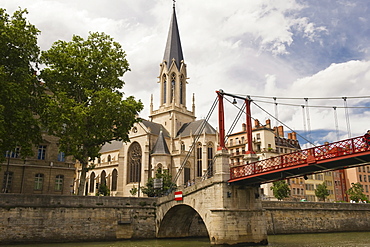 Church and footbridge Saint Georges, Lyon, France, Europe