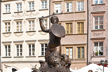 Syrenka statue, Rynek Starego Miasta square, Old Town Market Place, historic district, Warsaw, Masovia province, Poland, Europe