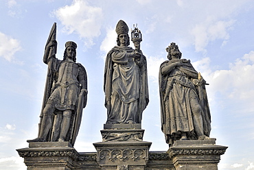 Norbert of Xanten, Wenceslas and Sigismund, the three patron saints of Bohemia, statues, Charles Bridge, Prague, Czech Republic, Europe