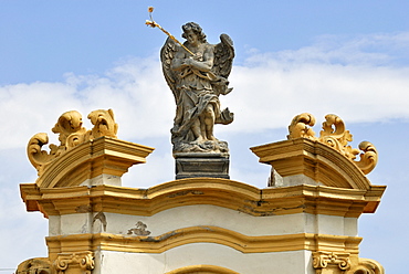 Baroque angel figure, Loretto Church, Prague, Czech Republic, Europe