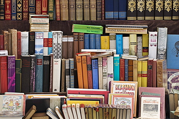 Books, display of bound books in a German antique book store