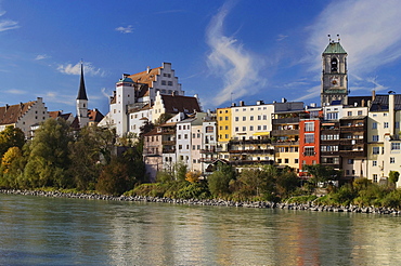 City view with castle and St. Jakob parish church, Wasserburg am Inn, Upper Bavaria, Germany, Europe