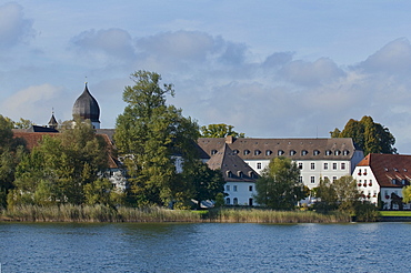 Frauenchiemsee Island, Frauenwoerth Monastery with farm buildings, Chiemsee, Fraueninsel, Ladies Island, Upper Bavaria, Bavaria, Germany, Europe