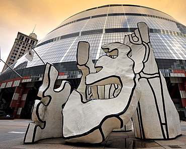 Sculpture, "Monument With Standing Beast" by Jean Dubuffet, located in front of the James R. Thompson Center, JRTC, State Building, formerly known as the State of Illinois Center, Chicago, Illinois, United States of America, USA