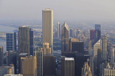 View of the Two Prudential Plaza, the Aon Center, the Tribune Tower and the Wrigley Building, Chicago, Illinois, United States of America, USA